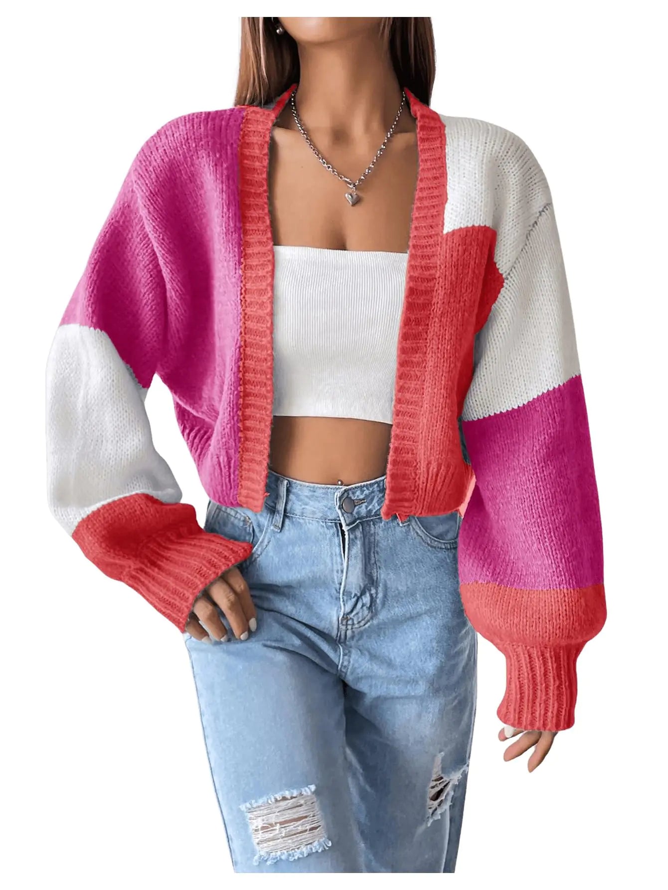 Cardigan Curto Colorido de Malha