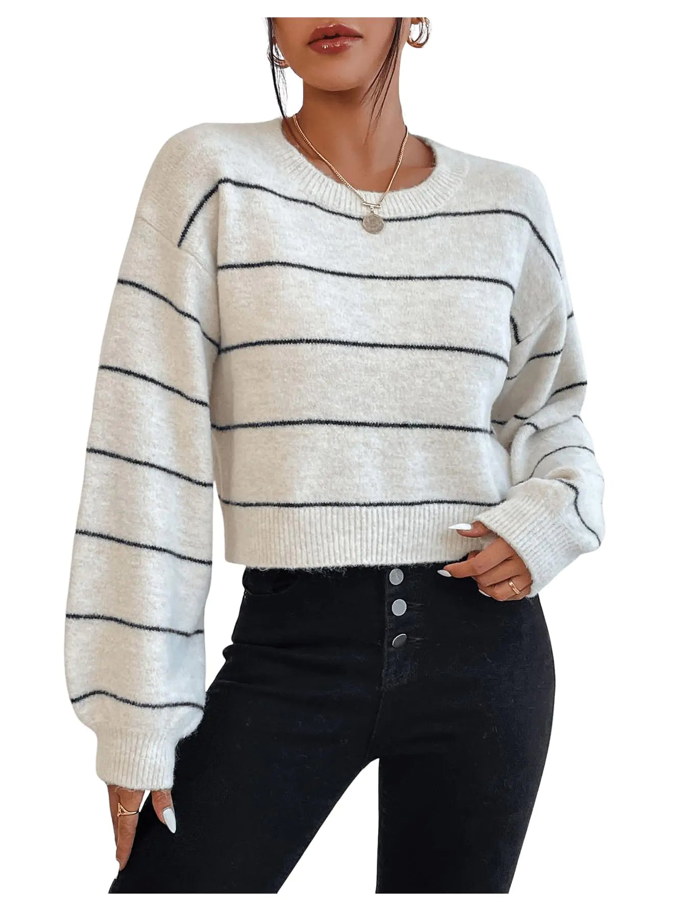 Suéter Listrado de Manga Longa