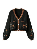 Cardigan Bordado de Flores de Tricô